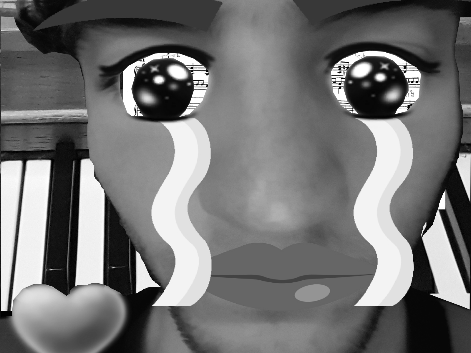 face with tears and piano keys